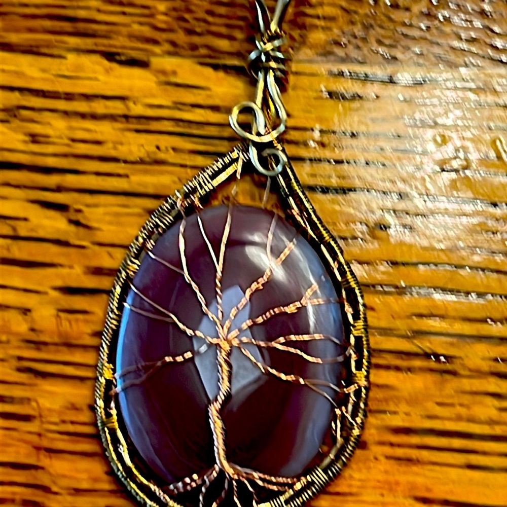 Carnelian Agate wire wrapped Tree of Life pendant handmade with brass and copper